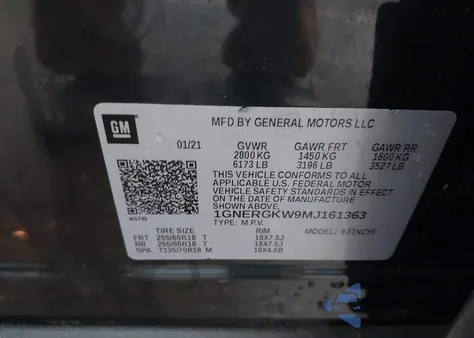 2021 Chevrolet Traverse Fwd Lt Cloth из США, поврежденный, VIN 1GNERGKW9MJ161363